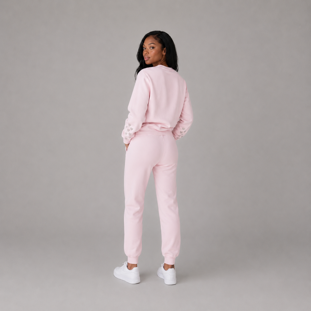 Queen of Hearts Rhinestone Sweatsuit- Soft Pink