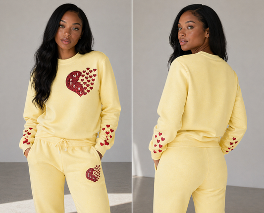 Queen of Hearts Rhinestone Sweatsuit- Butter