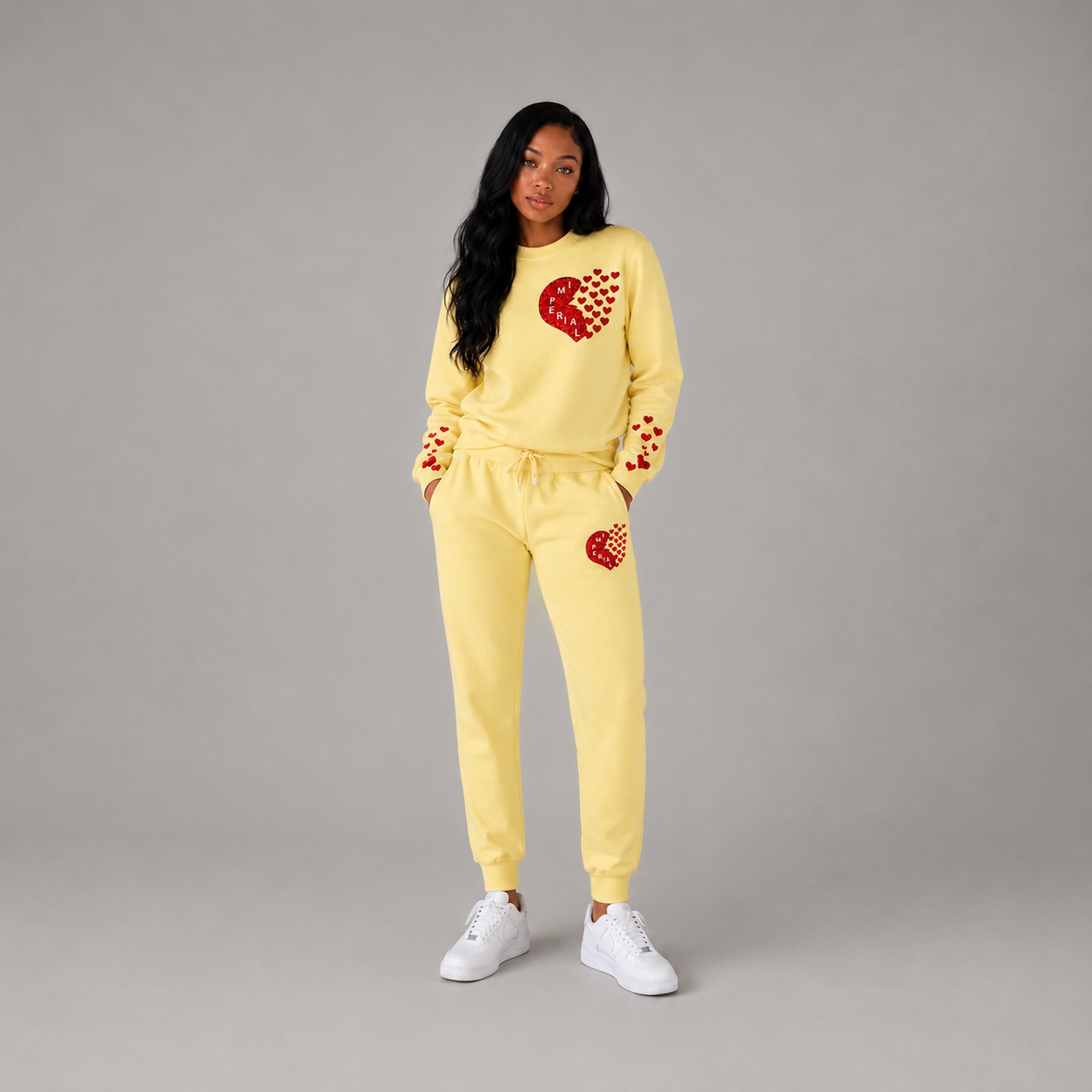 Queen of Hearts Rhinestone Sweatsuit-  Eggshell