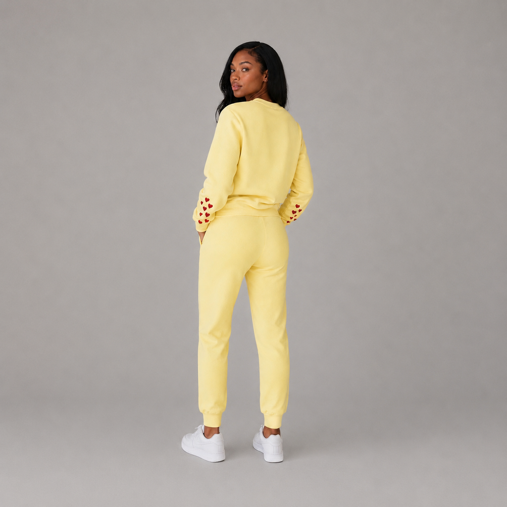 Queen of Hearts Rhinestone Sweatsuit-  Eggshell