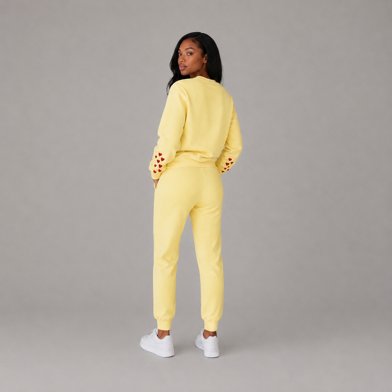 Queen of Hearts Rhinestone Sweatsuit-  Eggshell