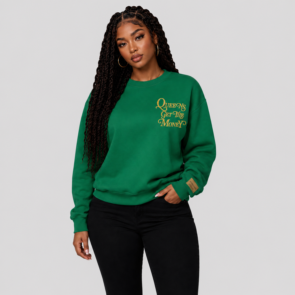 Queens Get The Money Pullover- Green/Gold