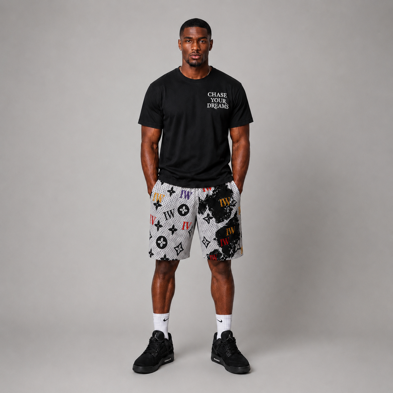 Graffiti Monogram Shorts- Black