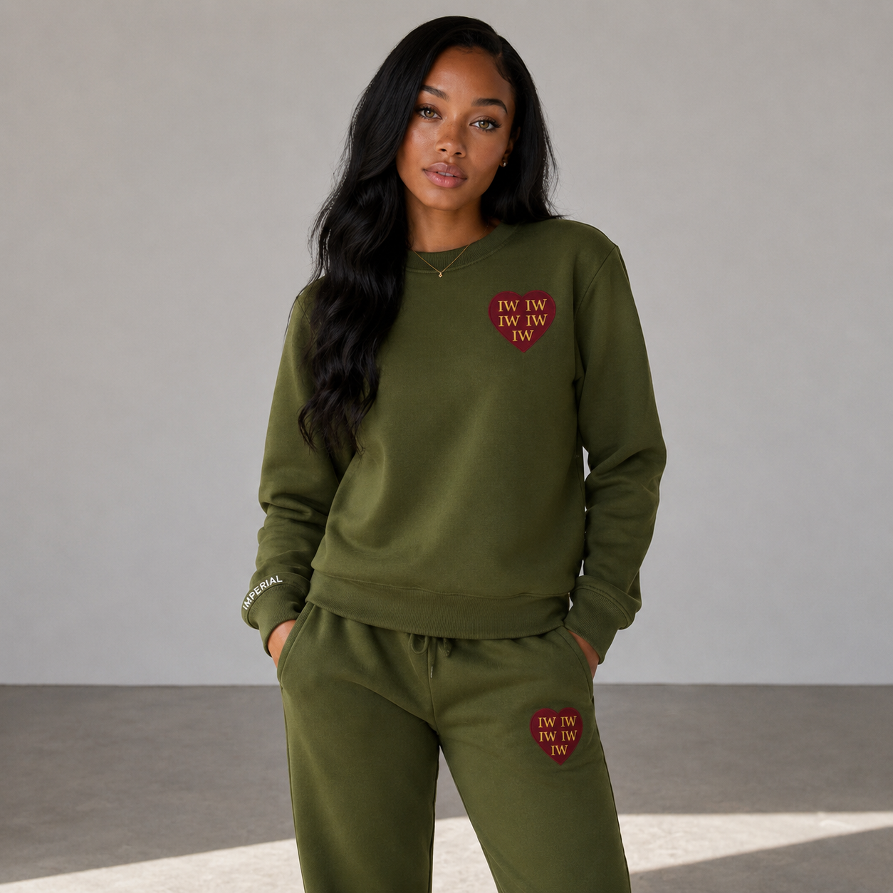 Love Through Chaos Crewneck- Olive/Maroon