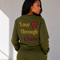 Love Through Chaos Crewneck- Olive/Maroon