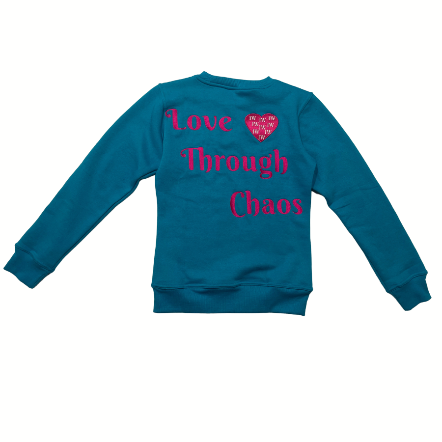 Love Through Chaos Crewneck (Aqua/Fuchsia)